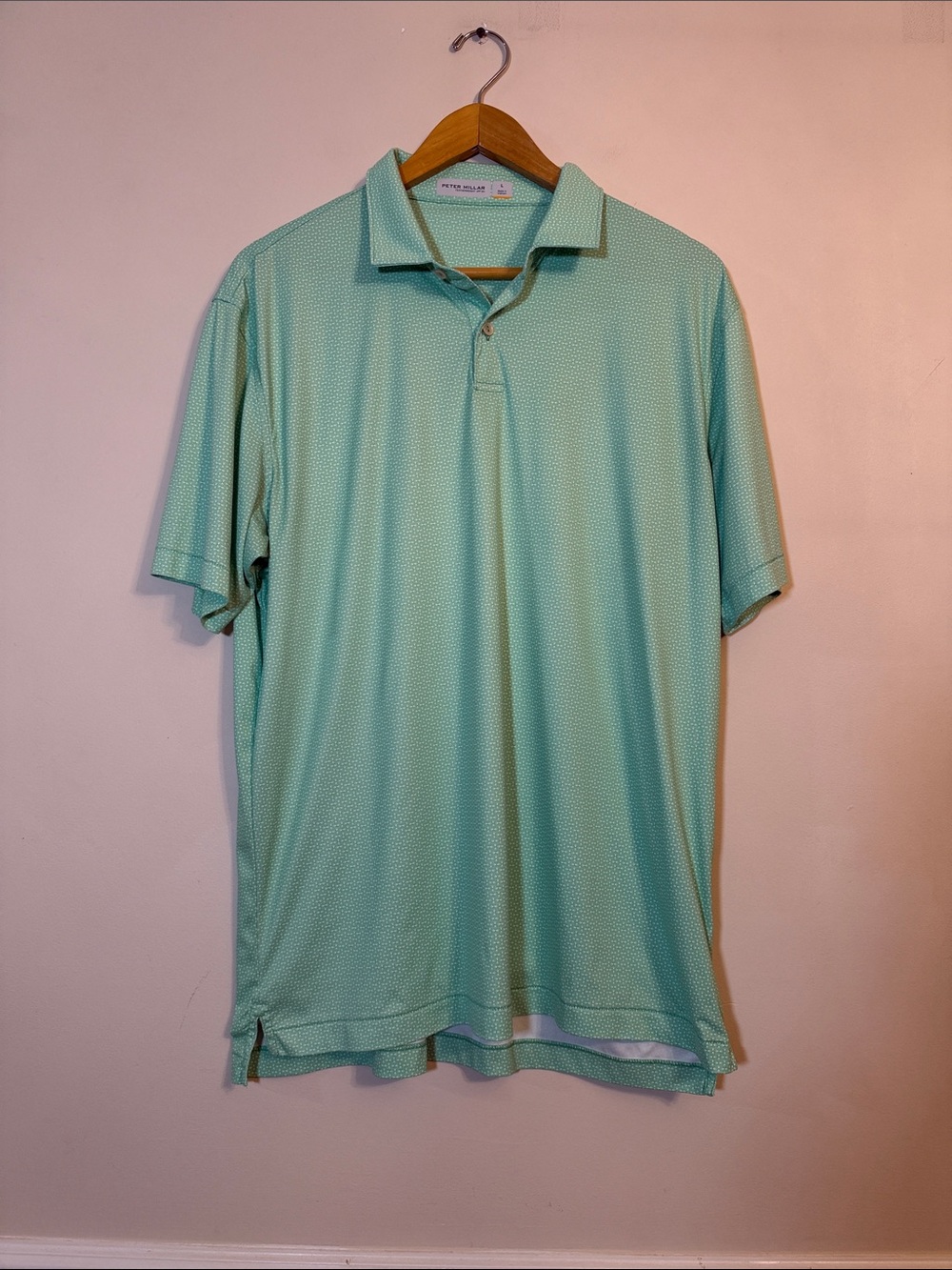 Peter Millar Featherweight UPF 50+ Polo Shirt Men’s Large Mint Green Geometric G